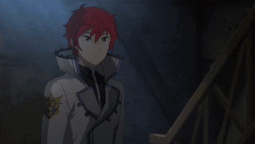 a man with red hair and a white jacket with a star on the sleeve