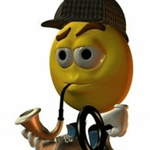 a yellow smiley face is wearing a hat and smoking a pipe .