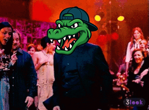 a cartoon of a crocodile wearing a hat with the number 31 on the bottom left