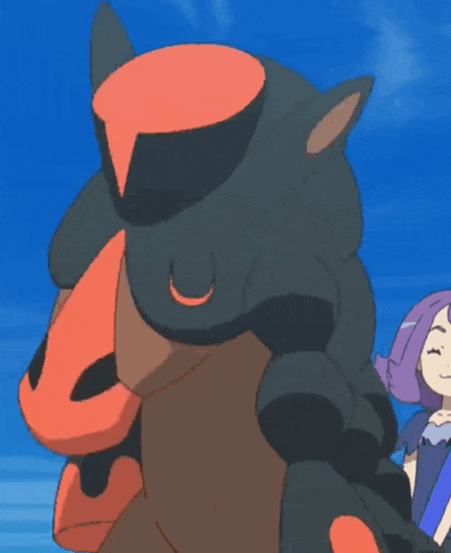 a cartoon drawing of a black and orange animal with a blue sky in the background