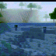 a computer generated image of a minecraft world with trees in the background