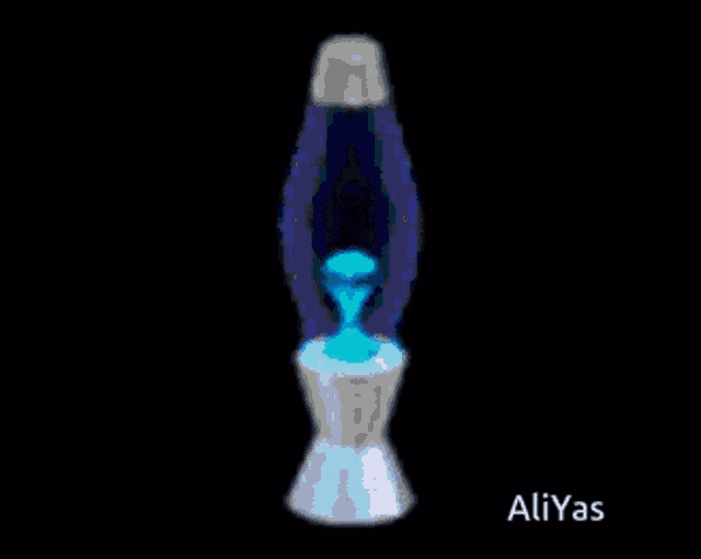 a blue lava lamp with the name aliyas on the bottom right