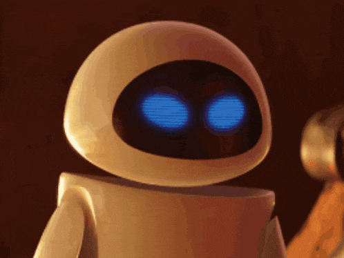 wall e from the movie wall e is looking at the camera