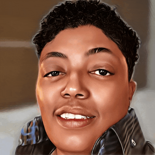a close up of a person 's face with a smile on it
