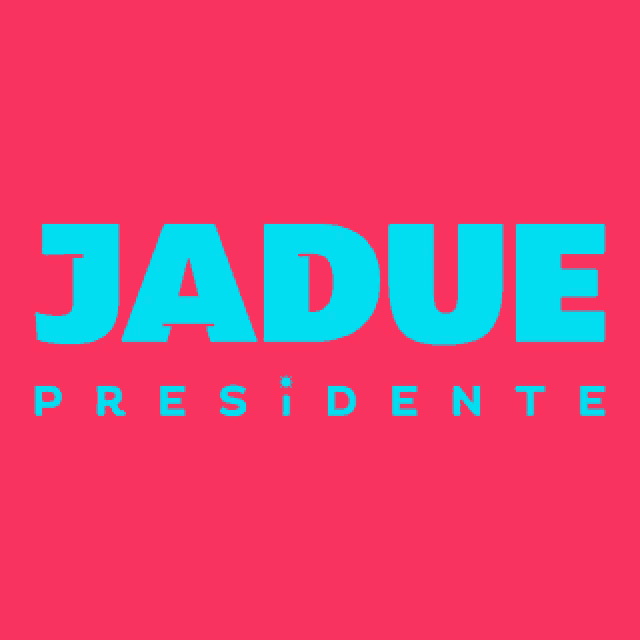 a pink background with blue jadue presidente written on it