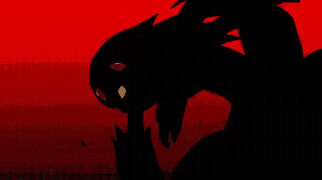 a silhouette of a toothless dragon on a red background with its mouth open .