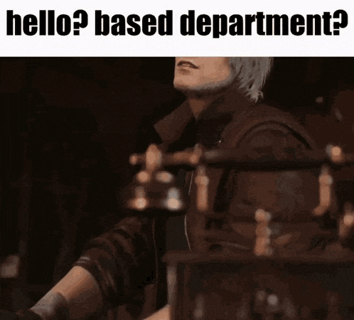 a man in a leather jacket is playing a guitar in a dark room and says `` hello ? based department ? ''