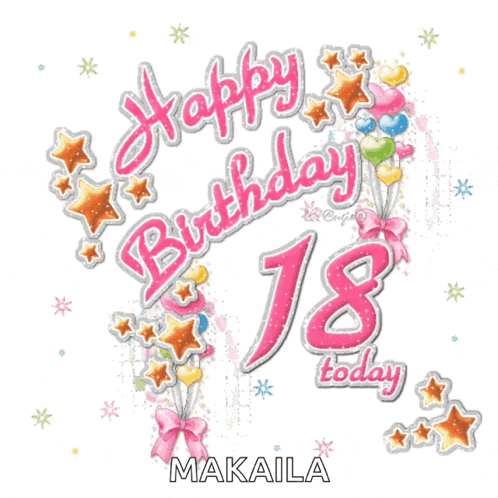 a happy 18th birthday greeting card with balloons and stars