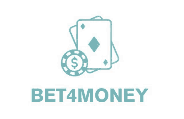 a logo for a company called bet4money with playing cards , poker chips , and a dollar sign .