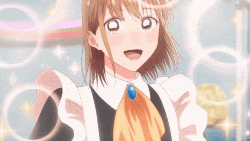 a girl in a maid costume with a blue pendant around her neck