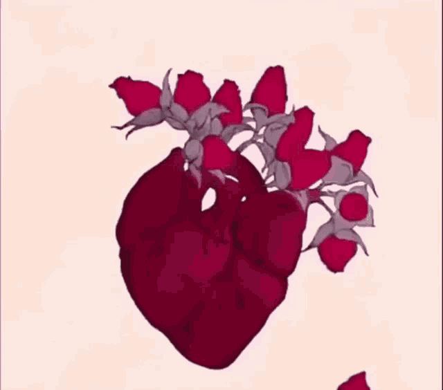 a drawing of a heart surrounded by pink flowers