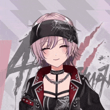 a girl wearing a bandana and a choker is smiling