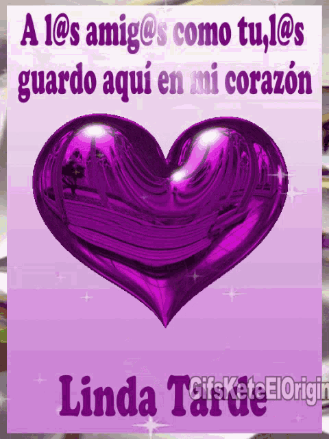 a purple heart is on a purple background with the words linda tarde below it
