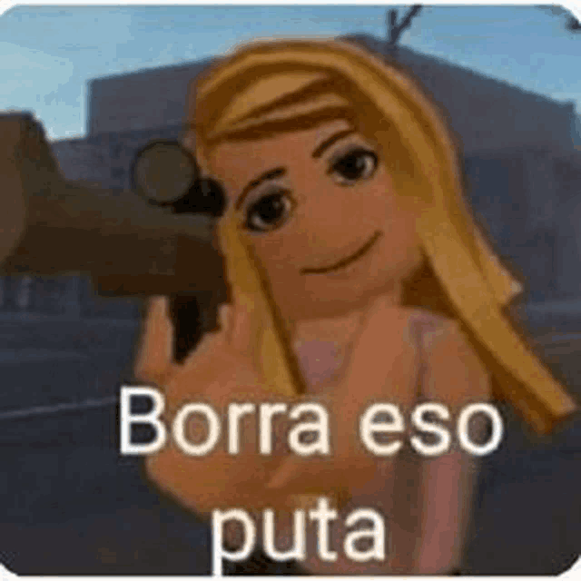 a cartoon girl is holding a gun in her hand and giving the middle finger .