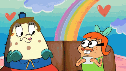 a couple of cartoon characters sitting next to each other