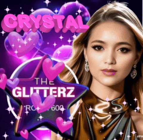a picture of a woman with the words crystal the glitterz