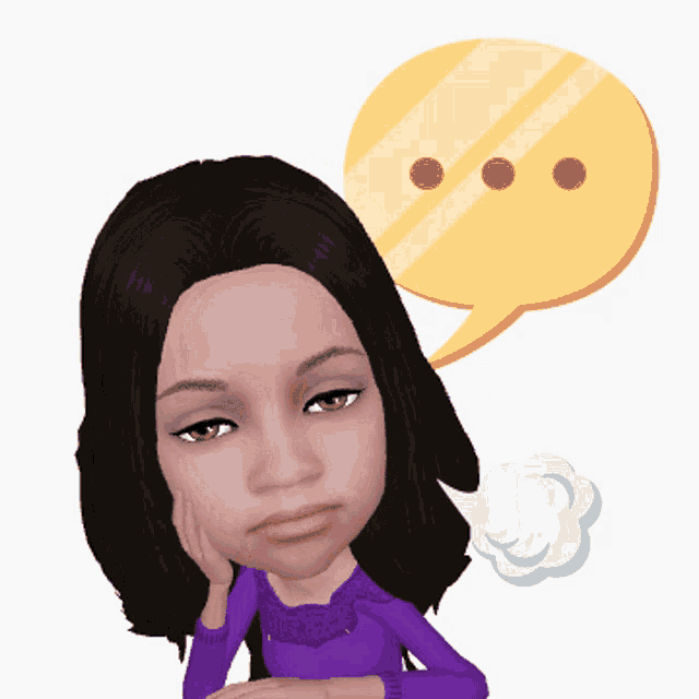 a cartoon drawing of a girl with a speech bubble above her head
