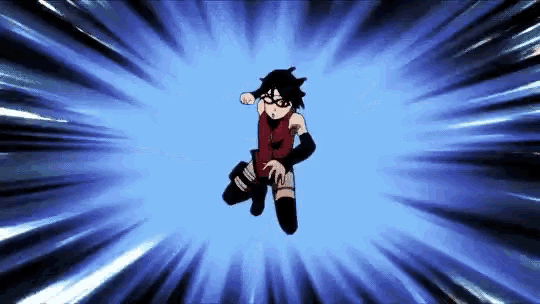 a cartoon character is flying through the air in a blue lightning bolt .