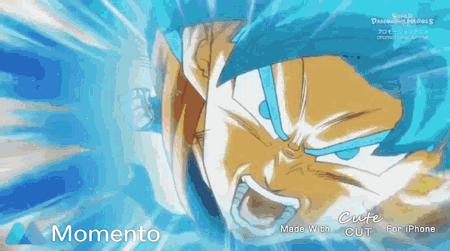 a picture of a cartoon character with blue hair and the words momento on the bottom