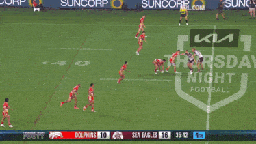 a rugby game between the dolphins and the sea eagles is being shown on nrl.com