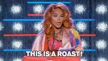 a woman is giving a speech and says this is a roast !