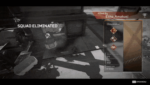 a video game screen shows squad eliminated and killed by etito_amakusi