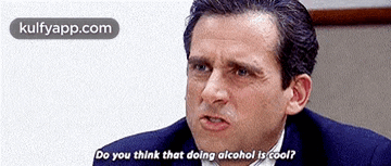 a man in a suit is asking do you think that doing alcohol is cool ?