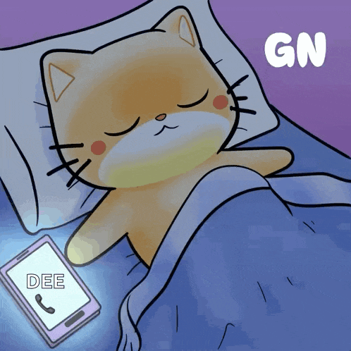 a cat is sleeping next to a phone that says dee on it