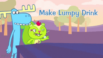 a cartoon of a moose and a squirrel with the words make lumpy drink above them