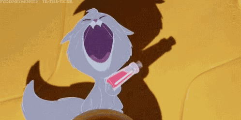 a cartoon cat is holding a bottle of pink liquid and smiling while saying i win