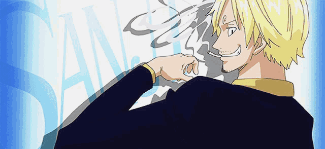 a drawing of a man with the word sanji written in the background