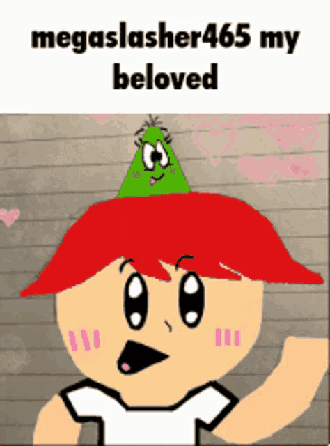 a cartoon character with red hair and a green hat on his head