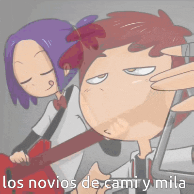 a cartoon of a man playing a guitar with the words los novios de cami y mila on the bottom