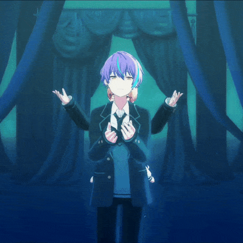 a group of anime characters are standing in a dark room