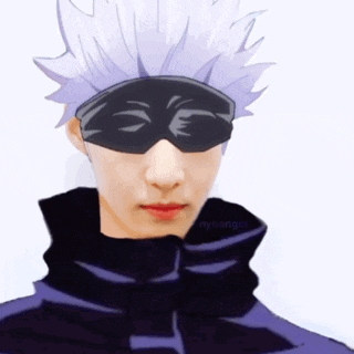 a person with a mask on their face and a purple haircut