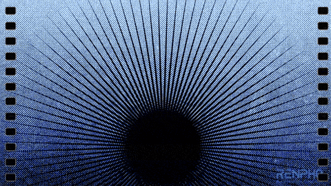 a blue background with a black circle in the middle and the word renphc on the bottom