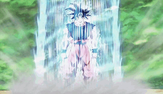 a drawing of a person standing in front of a waterfall