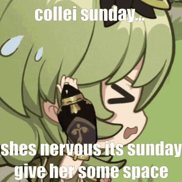 a cartoon of a girl with the words collei sunday shes nervous its sunday give her some space