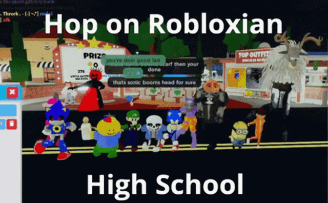 a screenshot of a video game with the words hop on robloxian high school at the bottom