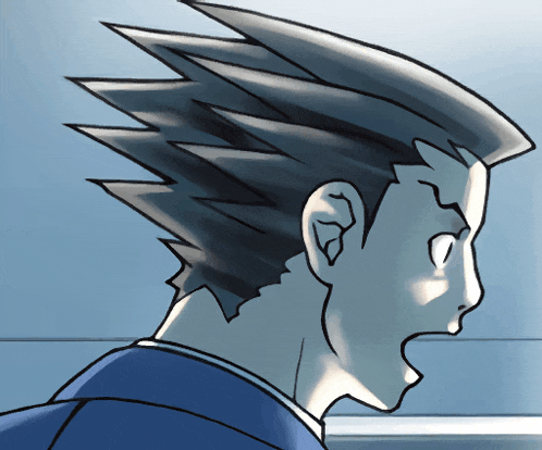 a cartoon drawing of a man with spiky hair and a blue jacket