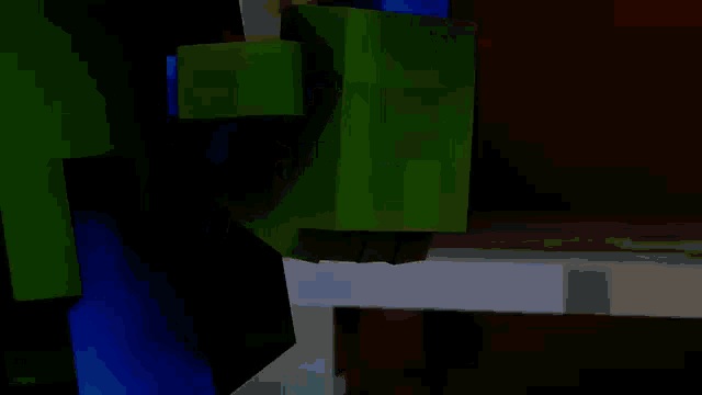 a minecraft character is standing in a dark room next to a window .