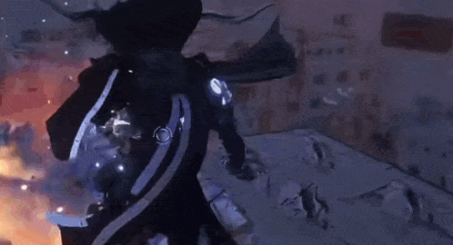 a video game character is fighting a monster with a sword .