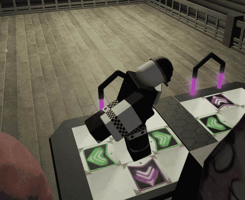a person playing a video game with arrows pointing to the right