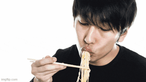 a man is eating noodles with chopsticks and the url imgflip.com is displayed below him