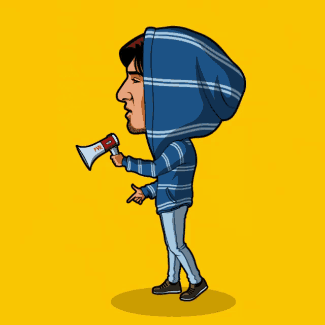 a cartoon of a man holding a megaphone with the words " apna time ayega " written below him