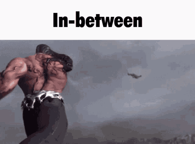 a video game character is fighting another character and the words in-between are visible