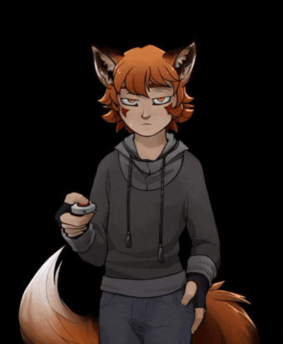 a cartoon of a fox holding a button
