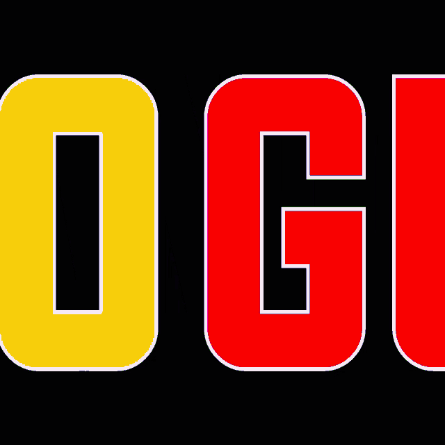 a black background with red and yellow letters that read ogl