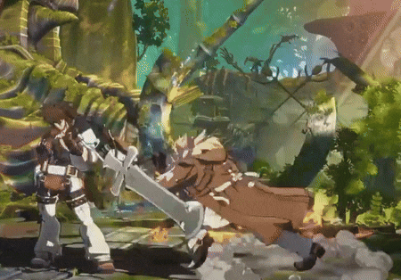 a video game character is kicking another character in the face with a sword