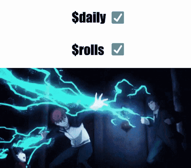 a man is being struck by a lightning bolt and the words $ daily and $ rolls are above him